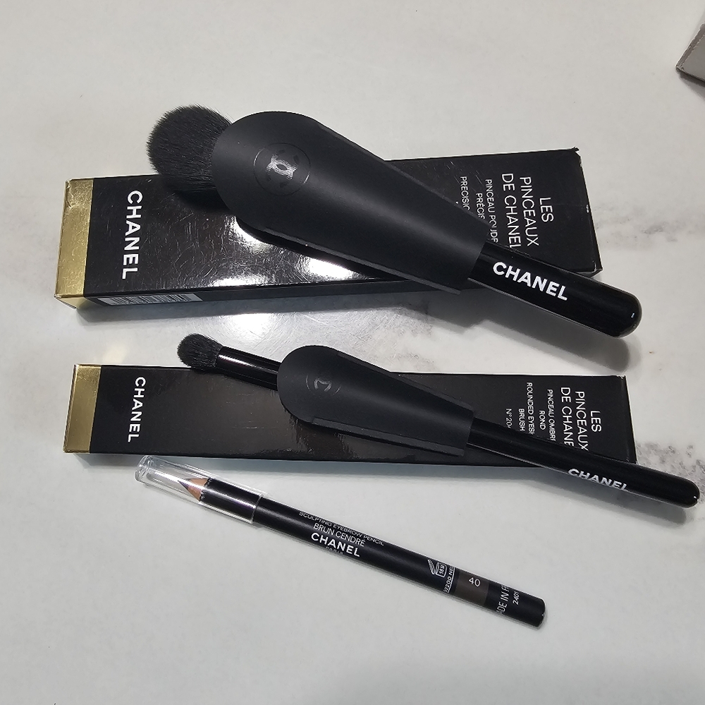 Chanel Black Makeup Brush Set & deep drown eye pencil- eyebrow.